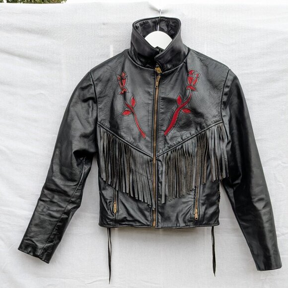 Vtg. 90s Leather Moto Jacket by PROTECH LEATHER APPAREL Made in USA - Picture 1 of 16
